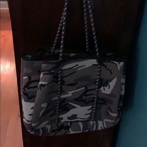 Camouflage neoprene tote with zipper pouch